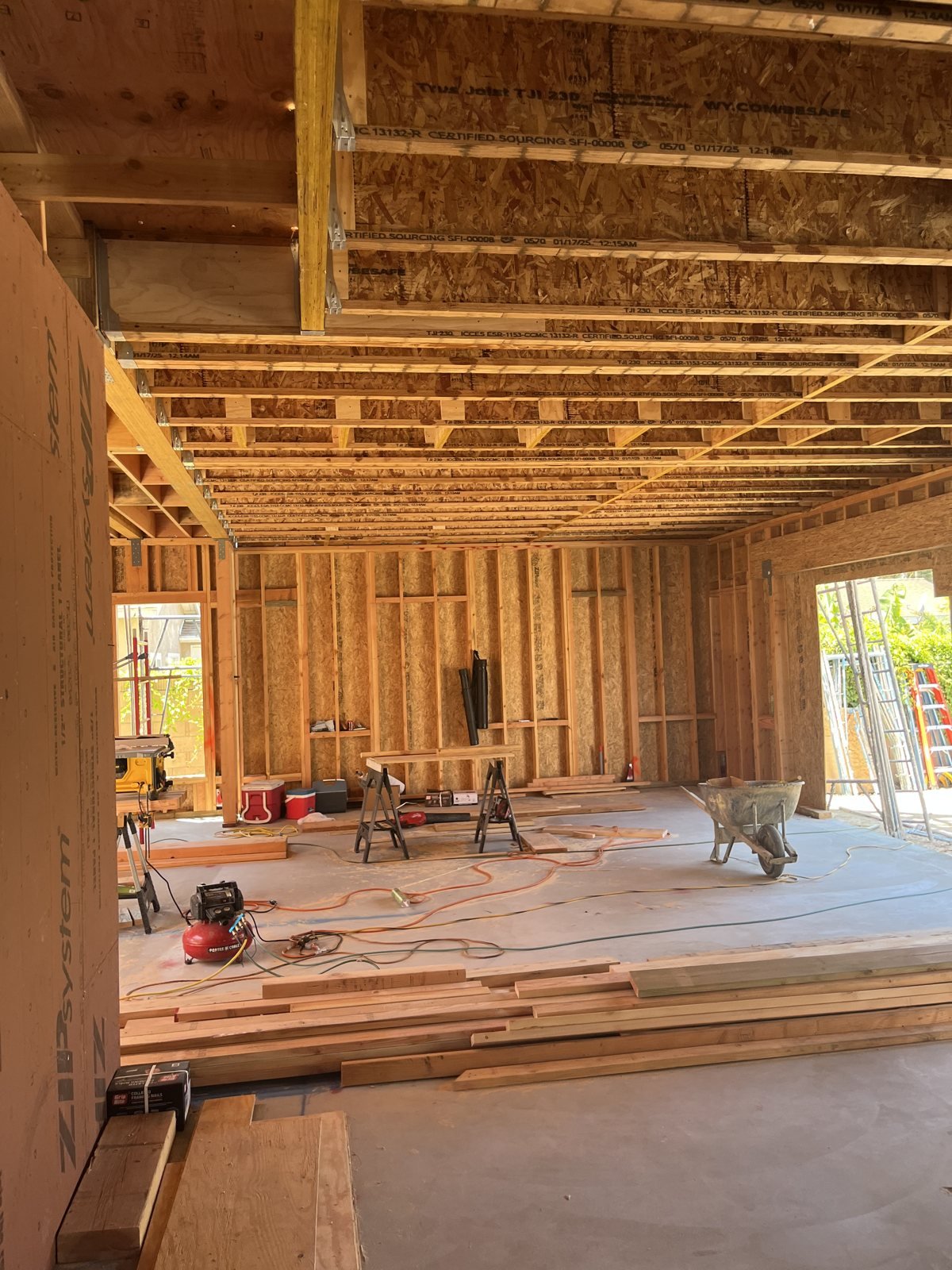 Wood-framed interior of a new custom home in Trabuco Canyon