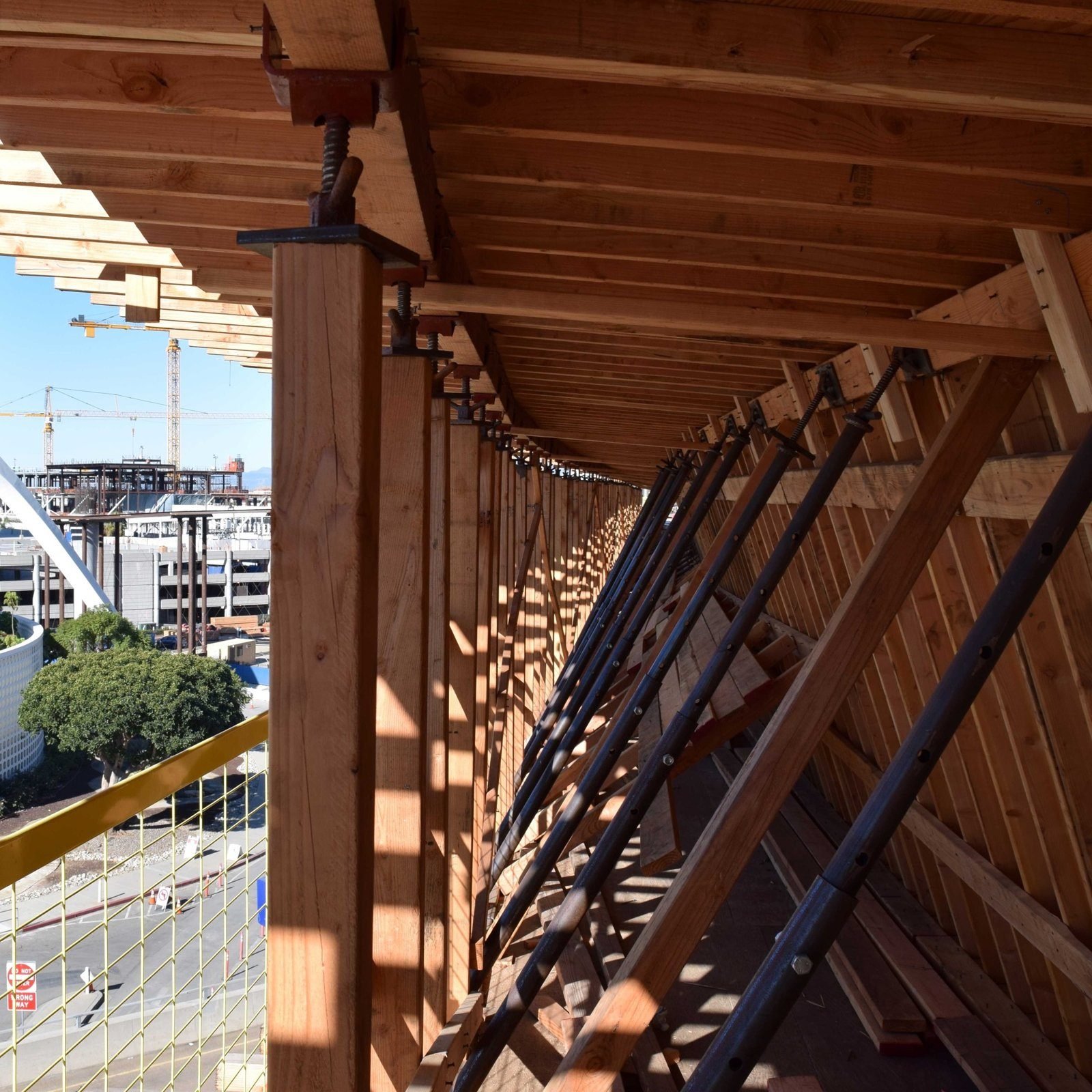 Timber falsework supporting the LAX People Mover guideway